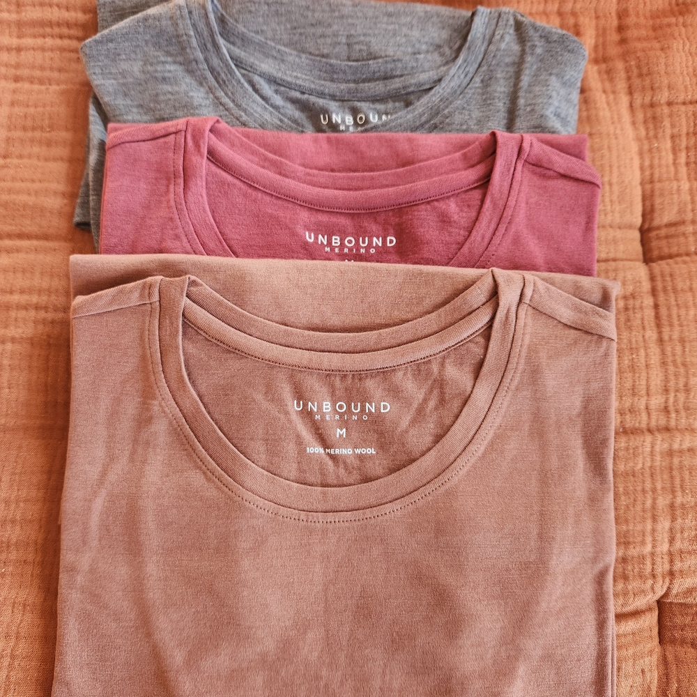 Unbound Women's Merino Crew Neck T-shirts In Melange Grey, Rust, Caramel Size M